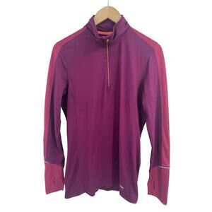Brooks Pink Purple 1/4 Zip Running Pullover Womens Large Thumb Holes Zip Pocket